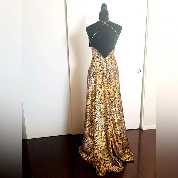 Betsy & Adam Satin Leopard Animal Print Long Gown Size 0 new with tag. - Picture 4 of 14